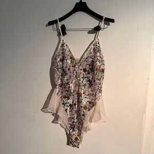 Victorias Secret Gold Label Medium Vintage 80s Bodysuit Satin Teddy Floral